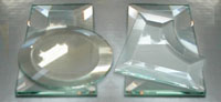 We have a wide array of bevels, many sizes and a few colors like dichroic bevels